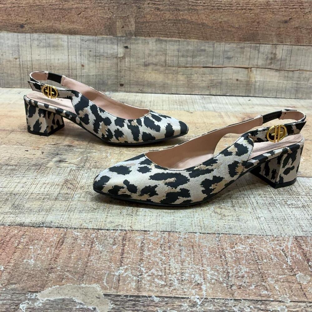 Cole Haan W27718 Slingback Heels Womens Size 6.5 37.5 Beige Leopard Block Shoes